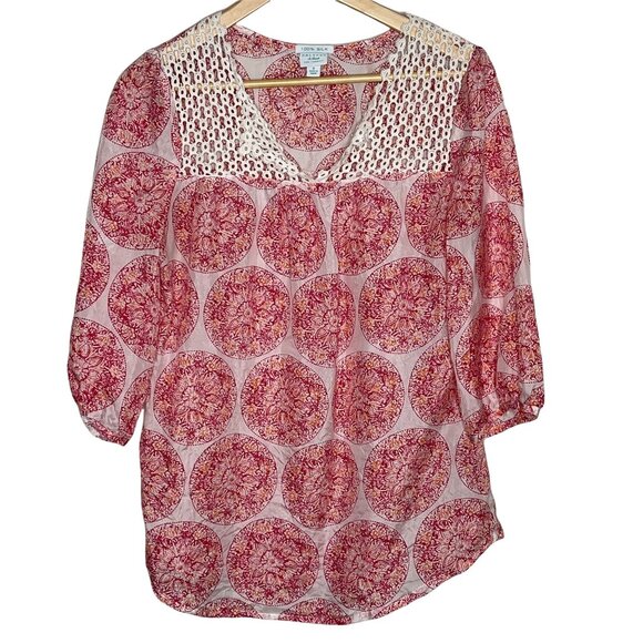 Calypso St Barth Top Womens Small Silk Shirt Blouse Puff Sleeve Casual Pink - Picture 1 of 11